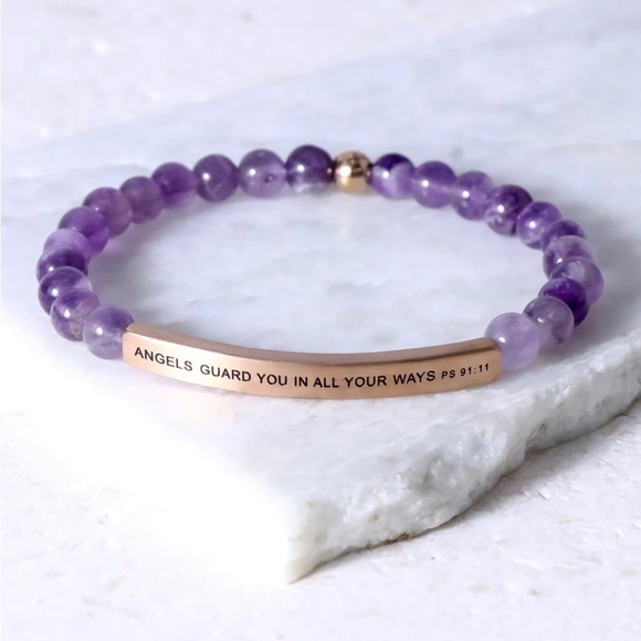 New - Amethyst Bracelet Angels Guard You In All Your Ways Psalm 91:11 - Picture 1 of 10